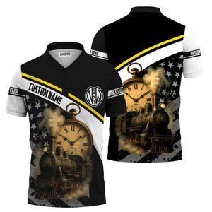 Railspirit Personalized Norfolk and Western Railway Polo Shirt Classic Steam Engine With Retro Pocket Watch N&W Shirt All Over Print