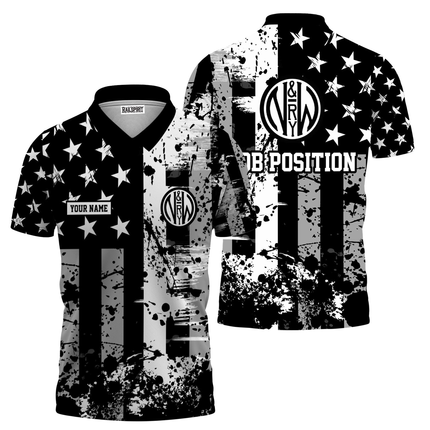 Railspirit Personalized Norfolk and Western Railway Polo Shirt Artistic Paint American Flag Style N&W Train Shirt