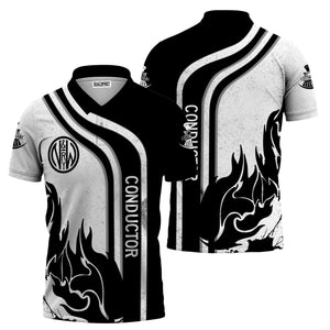 Railspirit Personalized Norfolk and Western Railway Polo Shirt Flame Design with Custom Job Position N&W Train Shirt
