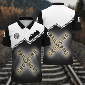 Railspirit Personalized Norfolk and Western Railway Polo Shirt Railroad Crossing Printed Train Track Shirt