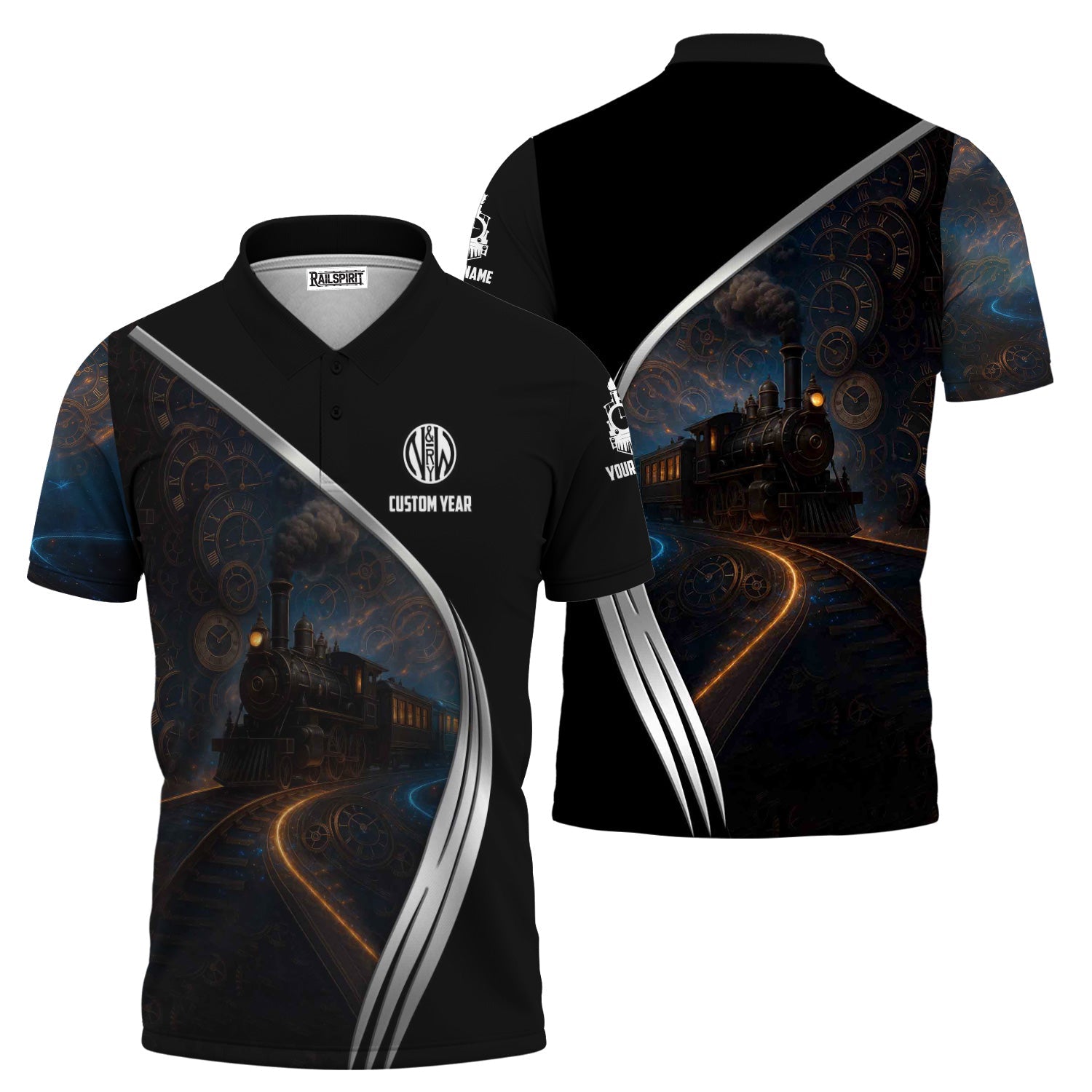 Railspirit Personalized Norfolk and Western Railway Polo Shirt Steampunk Locomotive with Custom Year N&W Train Shirt