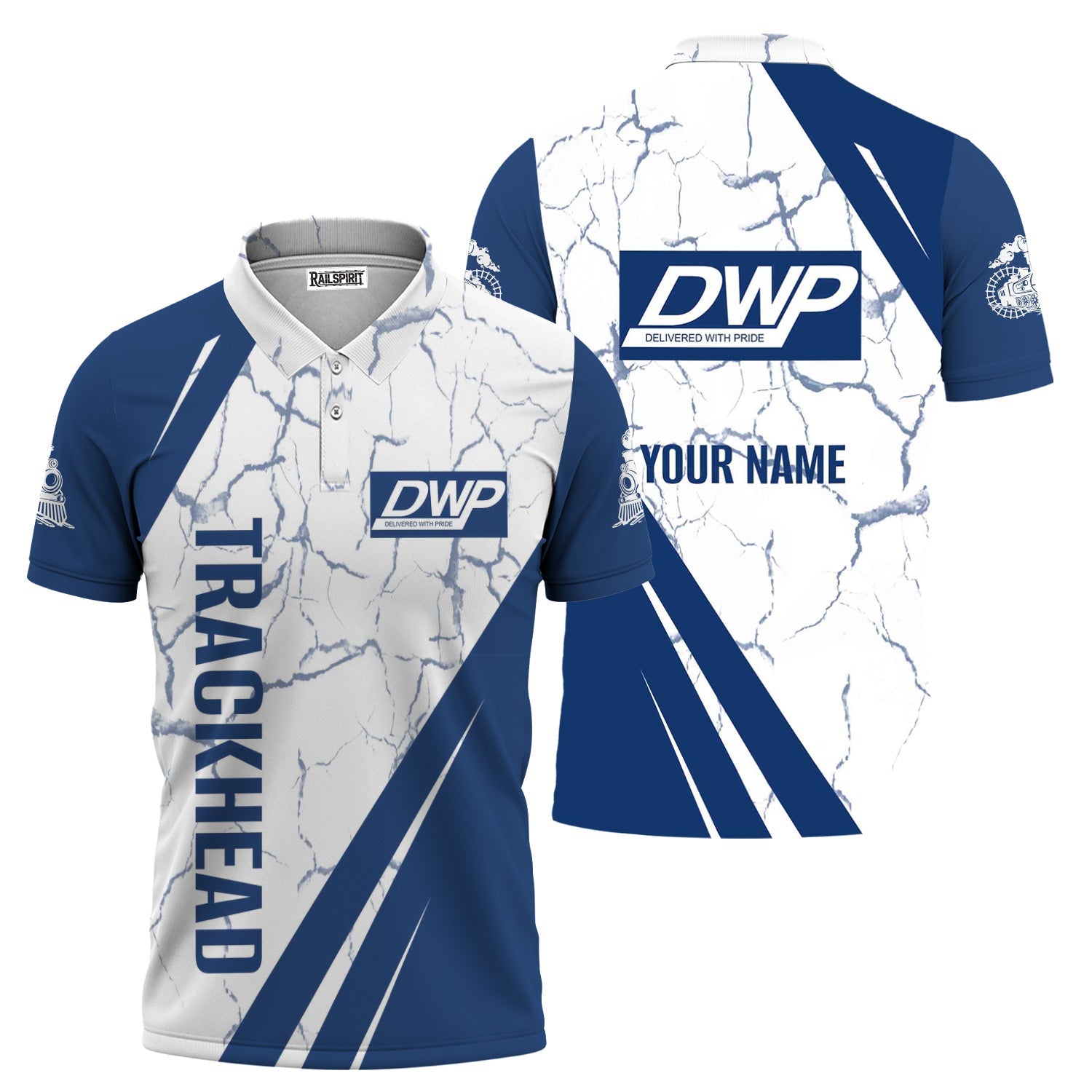 Railspirit Personalized Duluth, Winnipeg and Pacific Railway Polo Shirt Crackle Texture Style Train Shirt For Trackhead