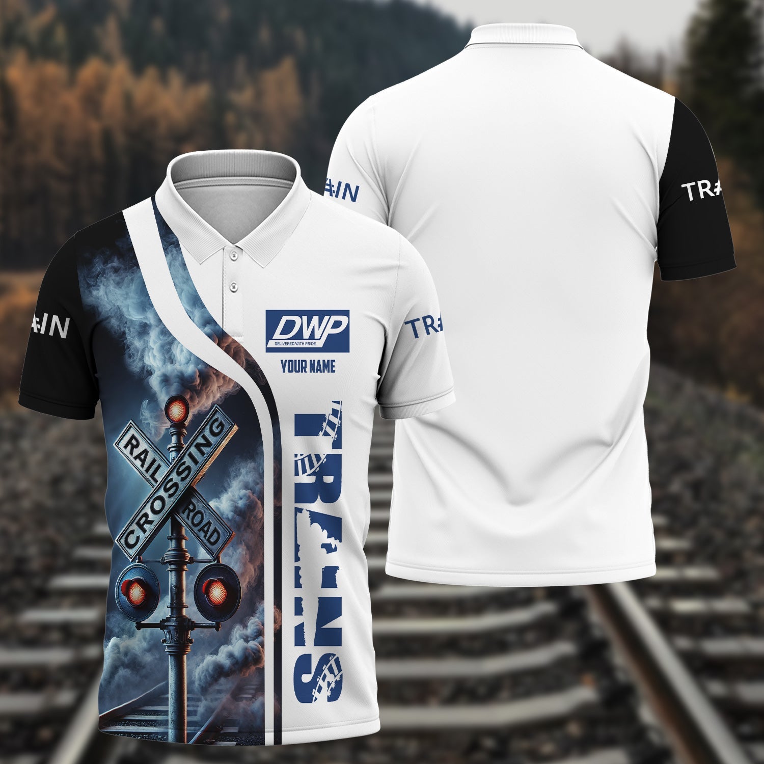 Railspirit Personalized Duluth, Winnipeg and Pacific Railway Polo Shirt Crossing Railroad Sign American Locomotive Train Shirt All Over Print