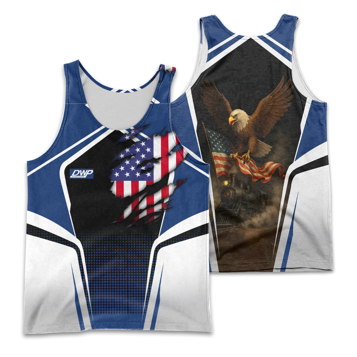 Railspirit Personalized Duluth, Winnipeg and Pacific Railway Men Tank Top American Eagle Vintage Train Shirt