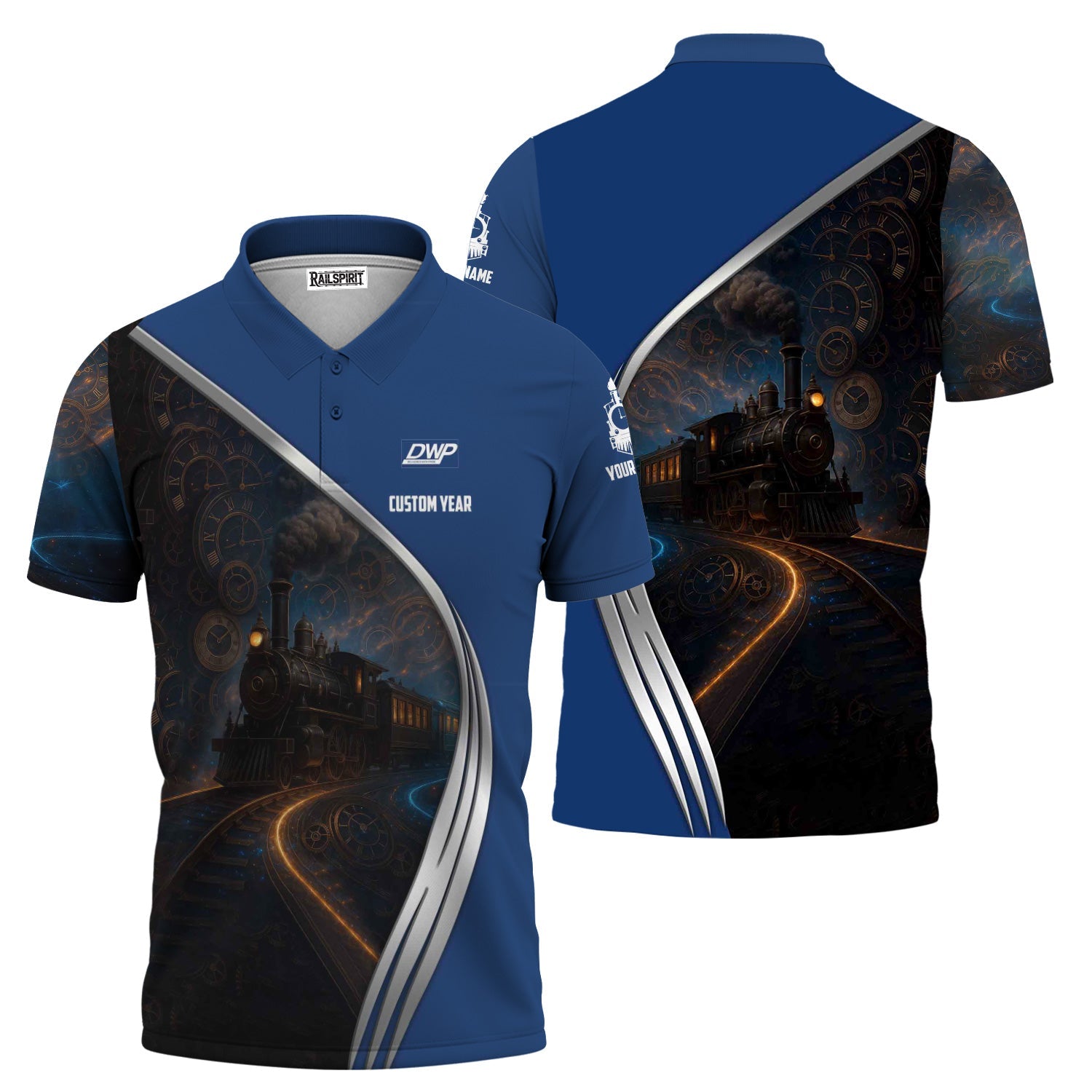 Railspirit Personalized Duluth, Winnipeg and Pacific Railway Polo Shirt Steampunk Locomotive with Custom Year Train Shirt
