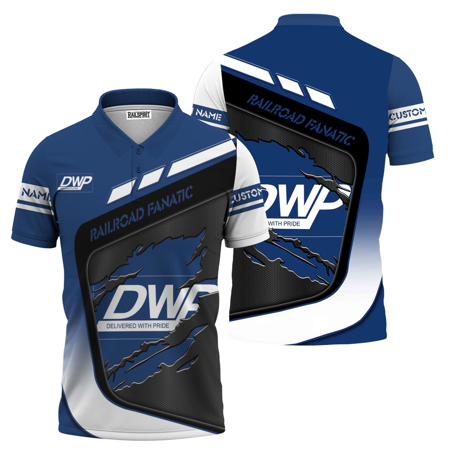 Railspirit Personalized Duluth, Winnipeg and Pacific Railway Polo Shirt Ripped Texture Style Train Shirt For Railroad Fanatic