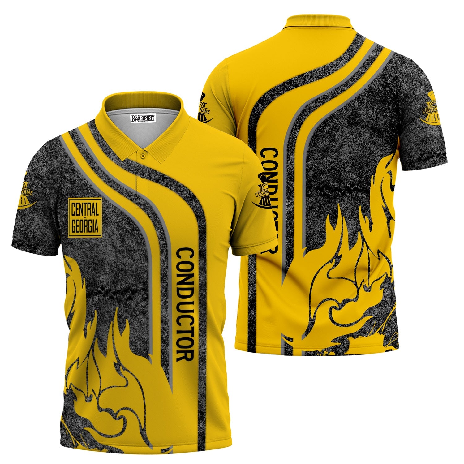 Railspirit Personalized Central of Georgia Railway Polo Shirt Flame Design with Custom Job Position Train Shirt