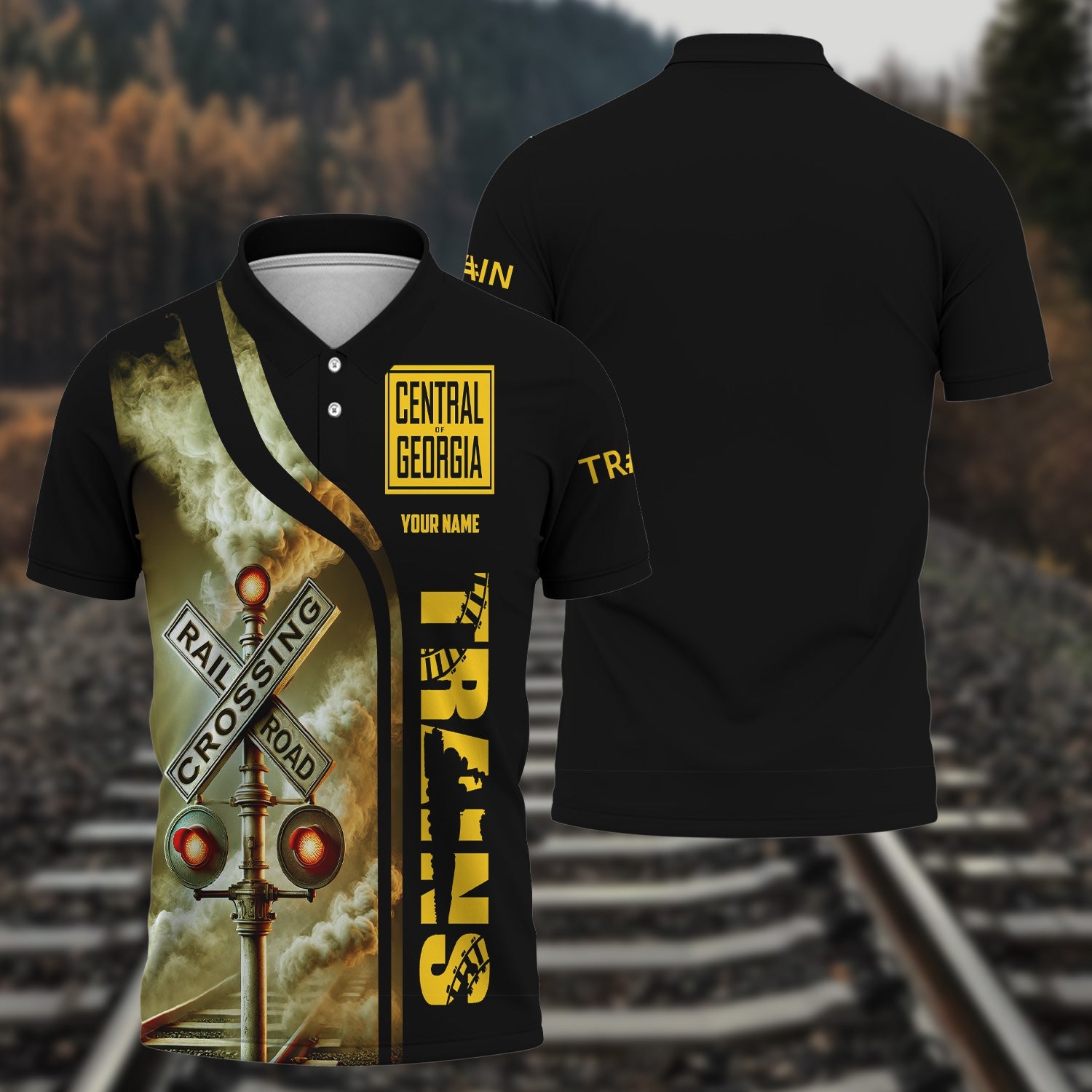 Railspirit Personalized Central of Georgia Railway Polo Shirt Crossing Railroad Sign American Locomotive Train Shirt All Over Print