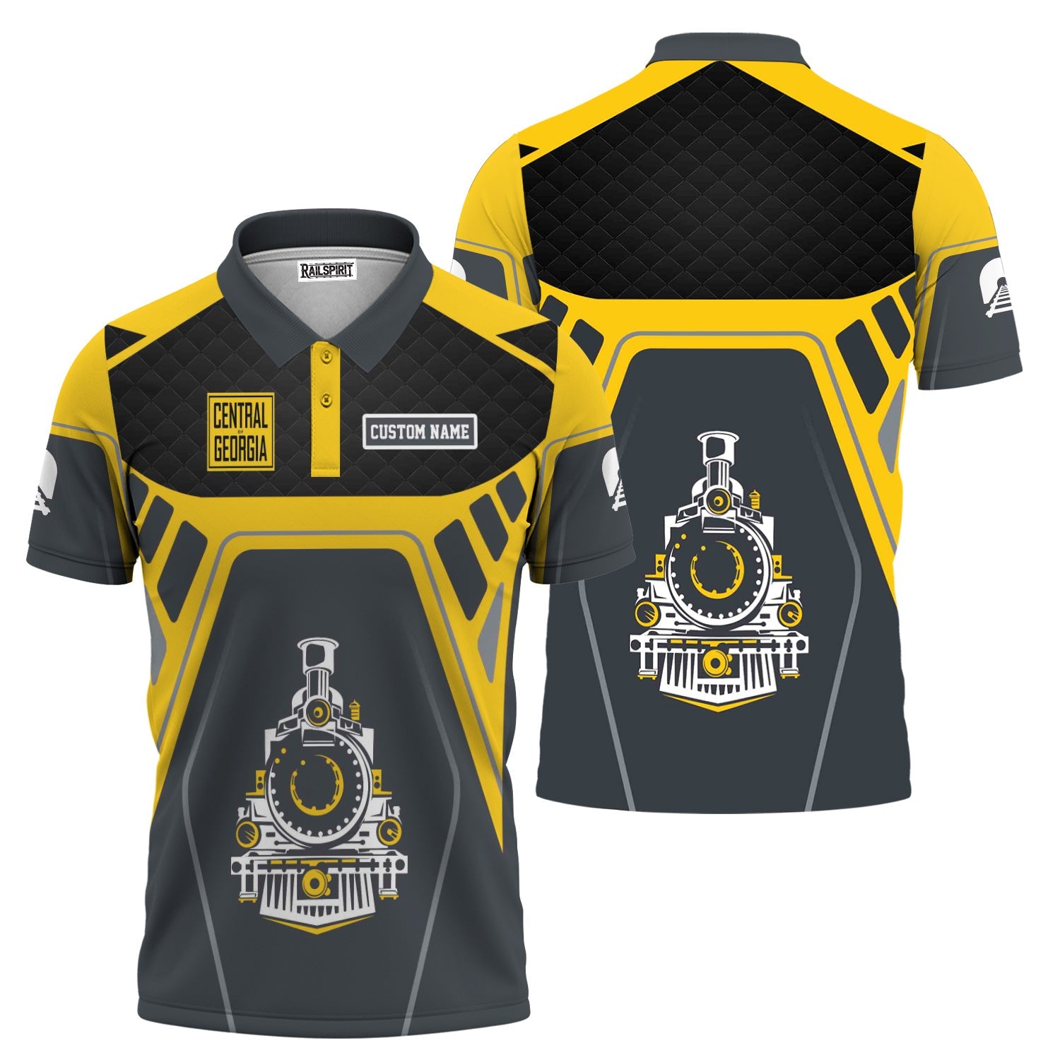 Railspirit Personalized Central of Georgia Railway Polo Shirt Steam Locomotive Engine Graphic Train Shirt All Over Print