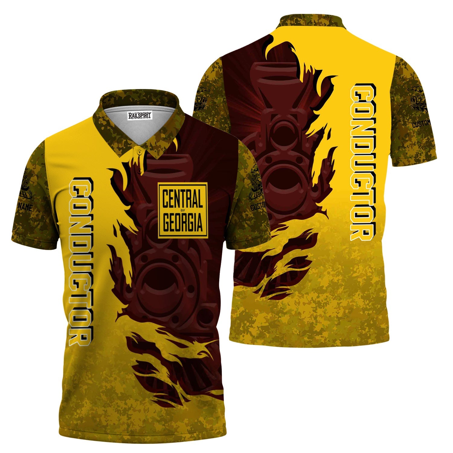 Railspirit Personalized Central of Georgia Railway Polo Shirt Blazing Style with Custom Position Train Shirt