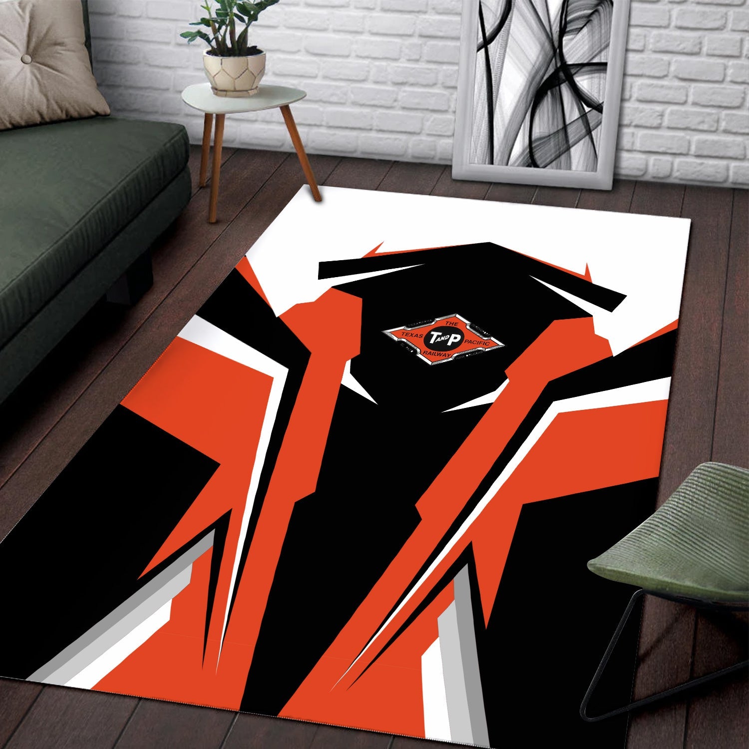 Railspirit Personalized Texas and Pacific Railway Area Rug Strong Line Style  Train Area Rug Gift Idea For Train Lover