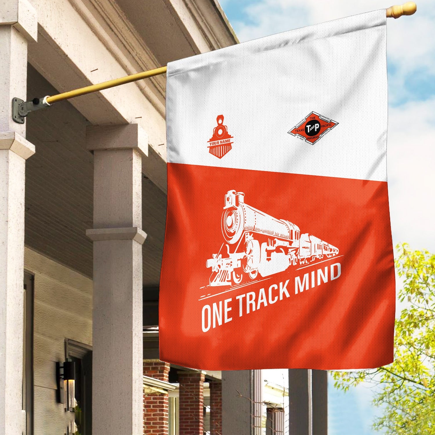 Railspirit Personalized Texas and Pacific Railway Garden Flag One Track Mind Flag Gift Idea For Train Lover