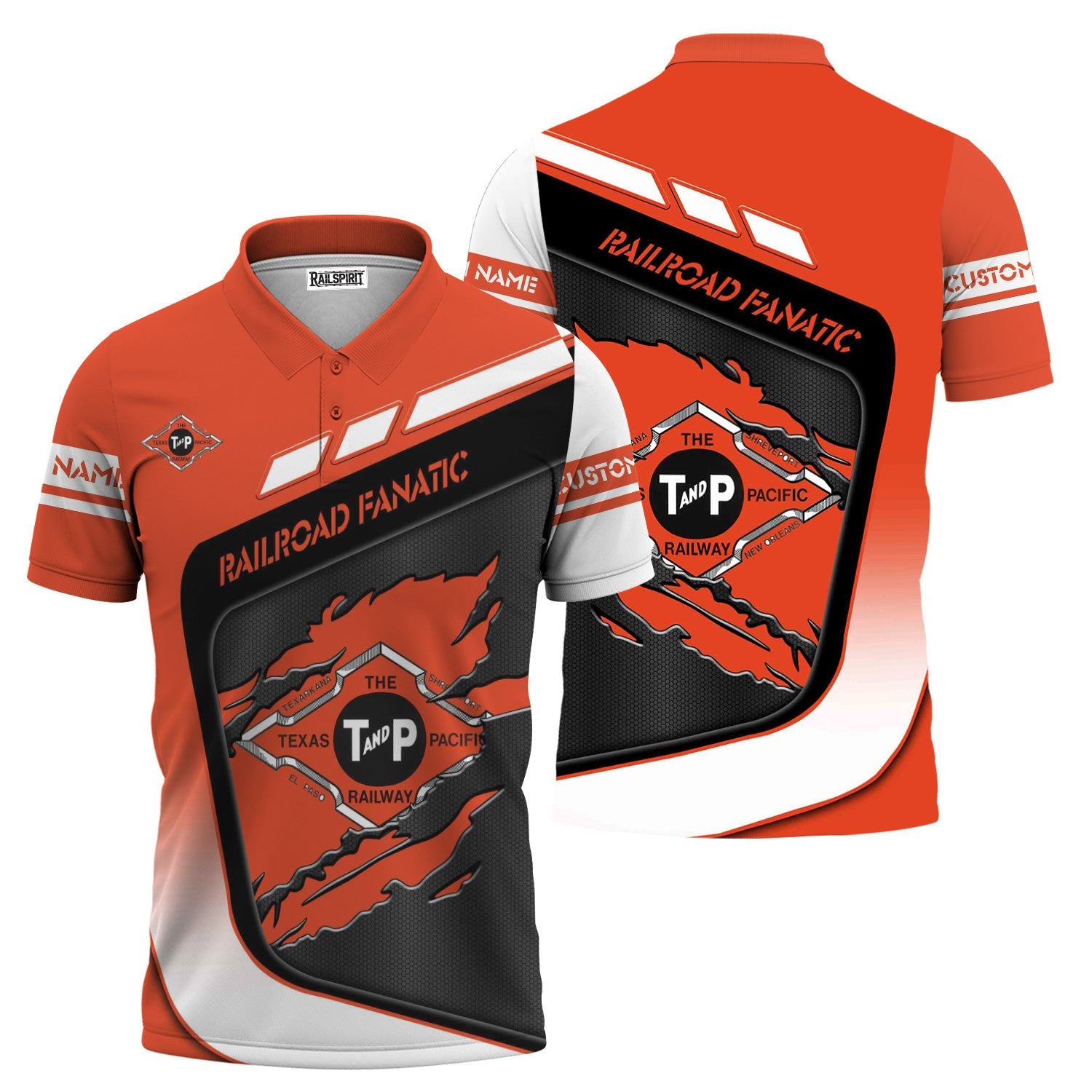 Railspirit Personalized Texas and Pacific Railway Polo Shirt Ripped Texture Style Train Shirt For Railroad Fanatic