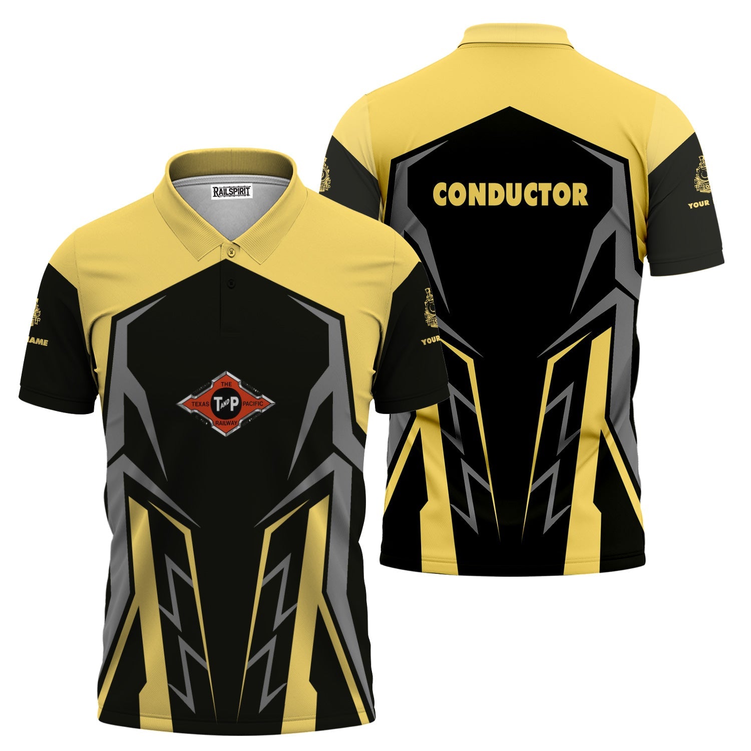 Railspirit Personalized Texas and Pacific Railway Polo Shirt Futuristic Design with Custom Job Train Shirt