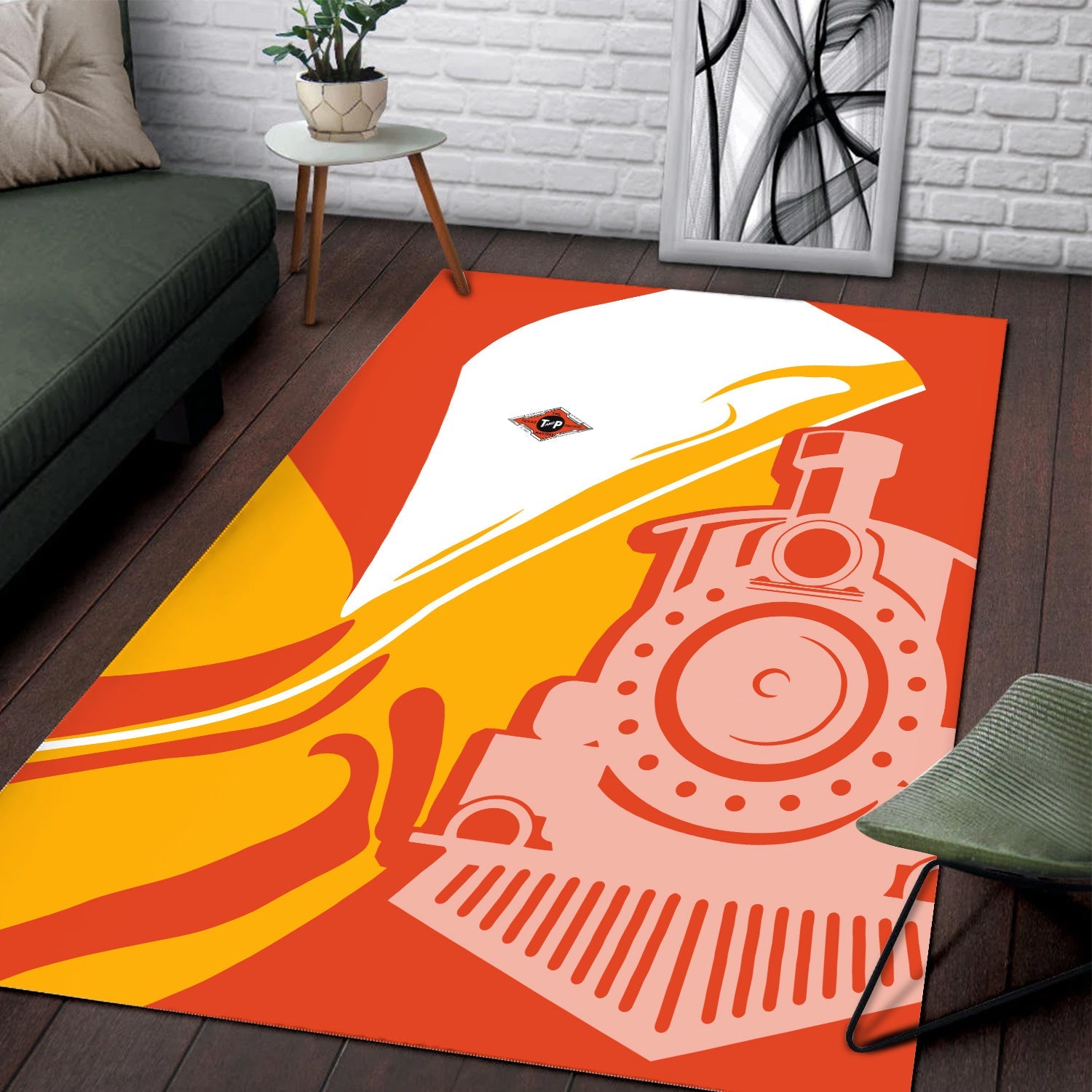 Railspirit Texas and Pacific Railway Area Rug Flame-Inspired Style Rug Gift Idea For Train Lovers