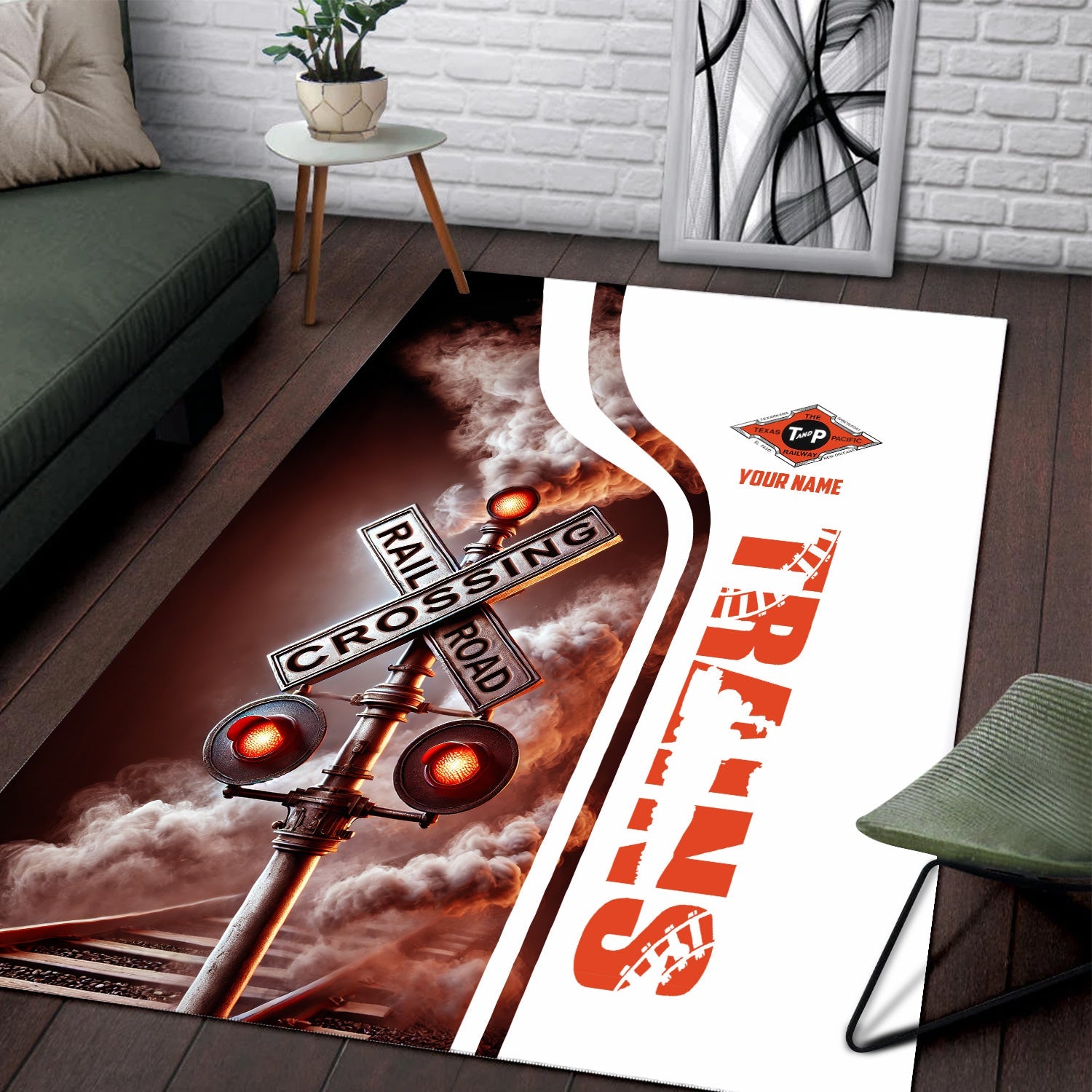 Railspirit Personalized Texas and Pacific Railway Area Rug Railroad Crossing Sign Rug All Over Print