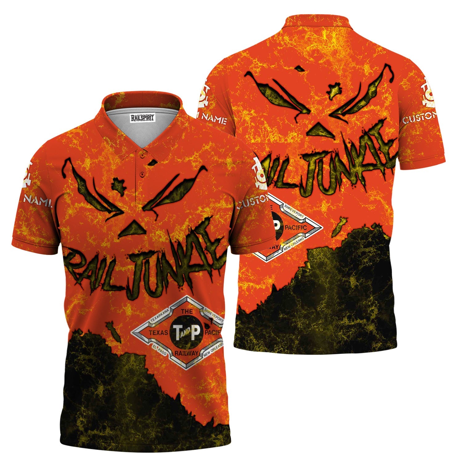 Railspirit Personalized Texas and Pacific Railway Polo Shirt Torn Graphic Style Train Shirt For Rail Junkie