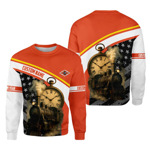 Railspirit Personalized Texas and Pacific Railway Sweatshirt Classic Steam Engine With Retro Pocket Watch Shirt All Over Print