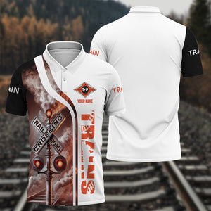 Railspirit Personalized Texas and Pacific Railway Polo Shirt Crossing Railroad Sign American Locomotive Train Shirt All Over Print