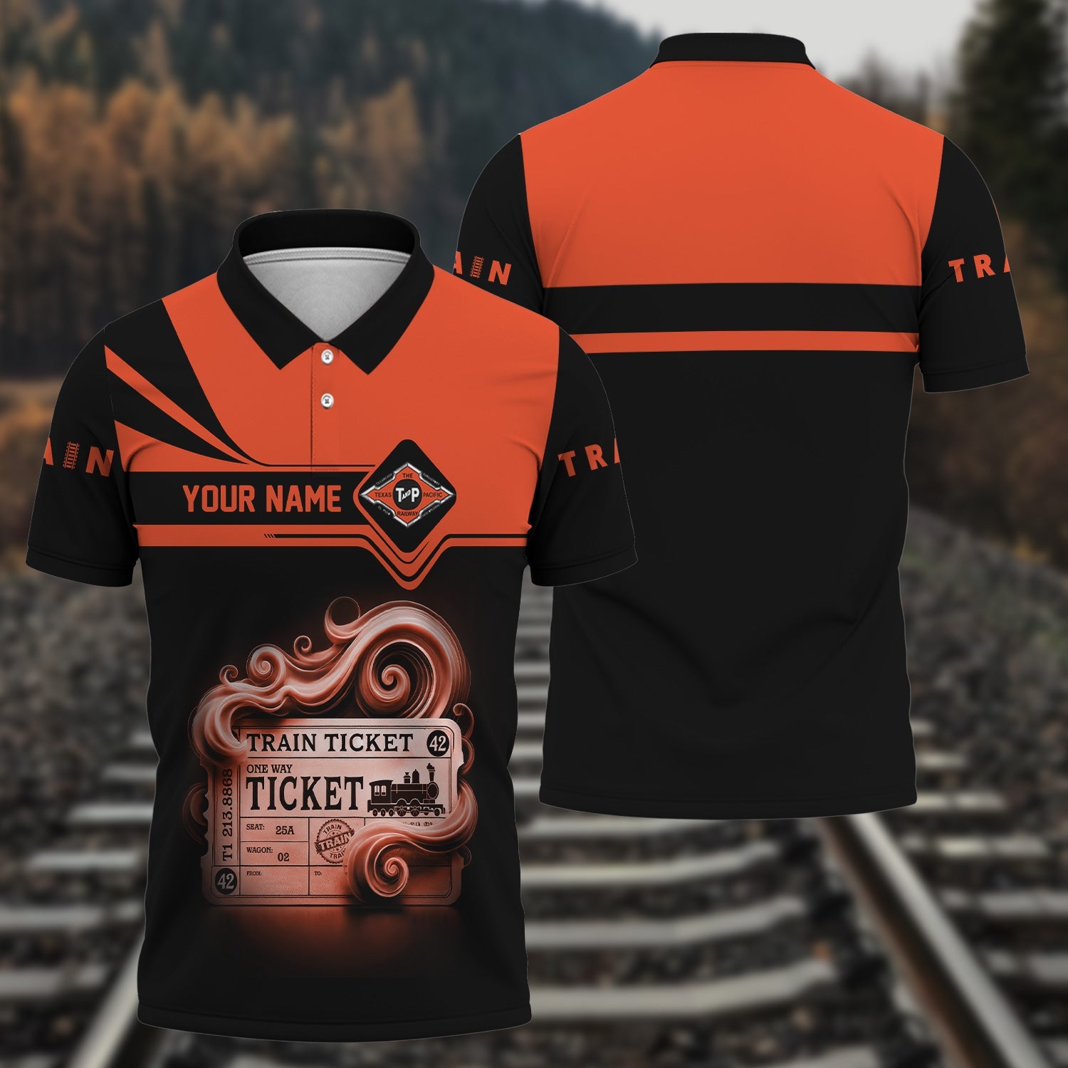 Railspirit Custom Name Texas and Pacific Railway Polo Shirt American Train Ticket Printed Shirt