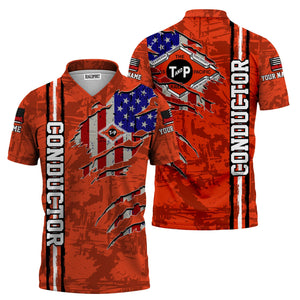 Railspirit Personalized Texas and Pacific Railway Polo Shirt USA Flag Claw Art with Custom Job Train Shirt