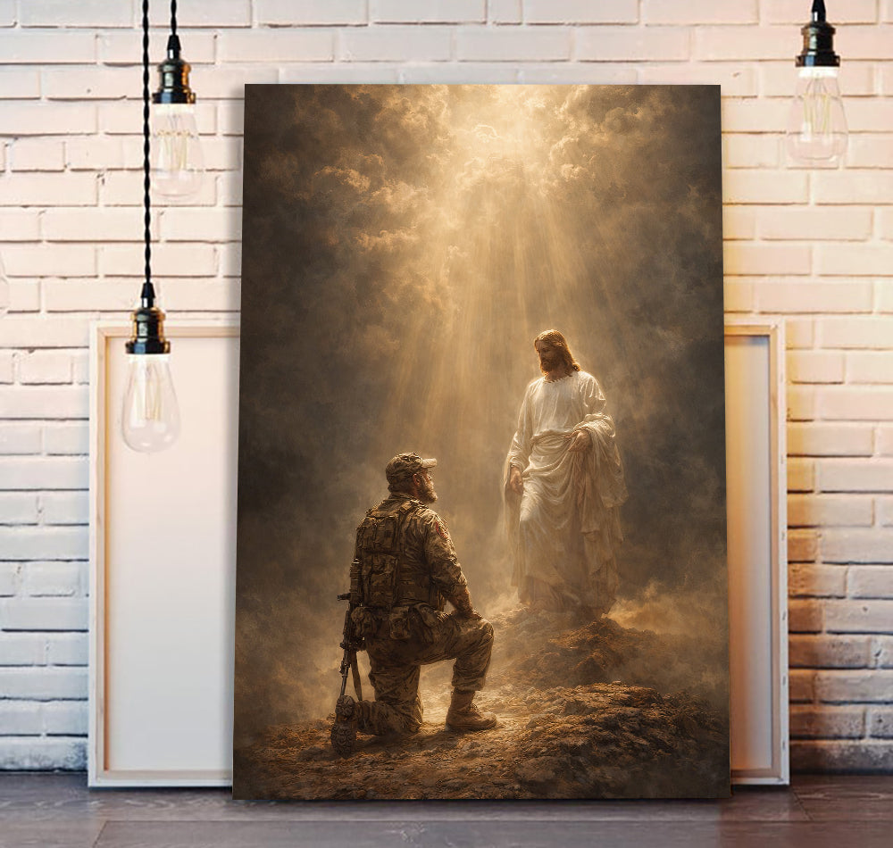 Jesus and Soldier Wall Art, Christian Faith Canvas Print, Military Prayer Artwork, Spiritual Protection Art, Christian Home Decor