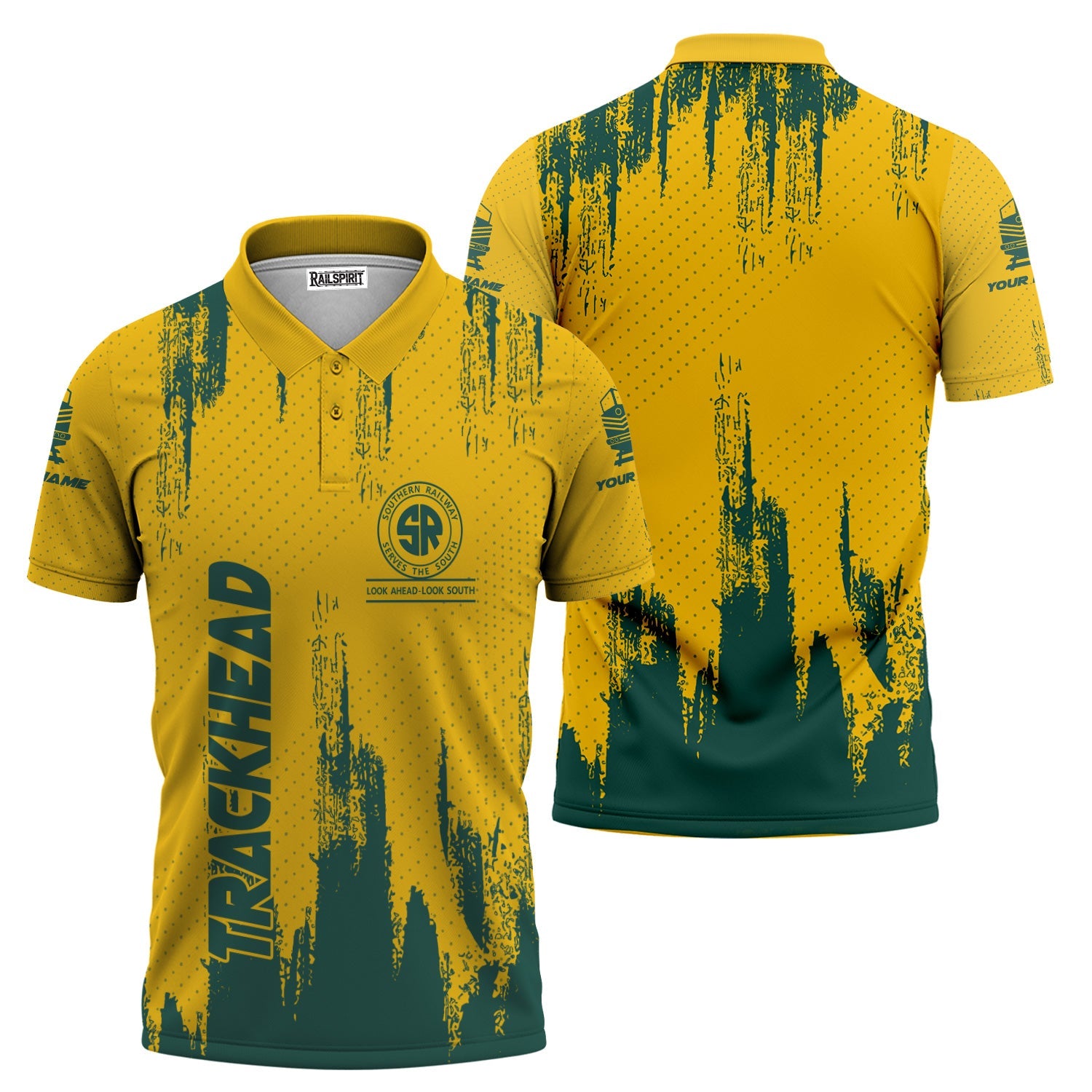 Railspirit Personalized Southern Railway U.S Polo Shirt Paint Impact Design SOU Train Shirt for Trackhead