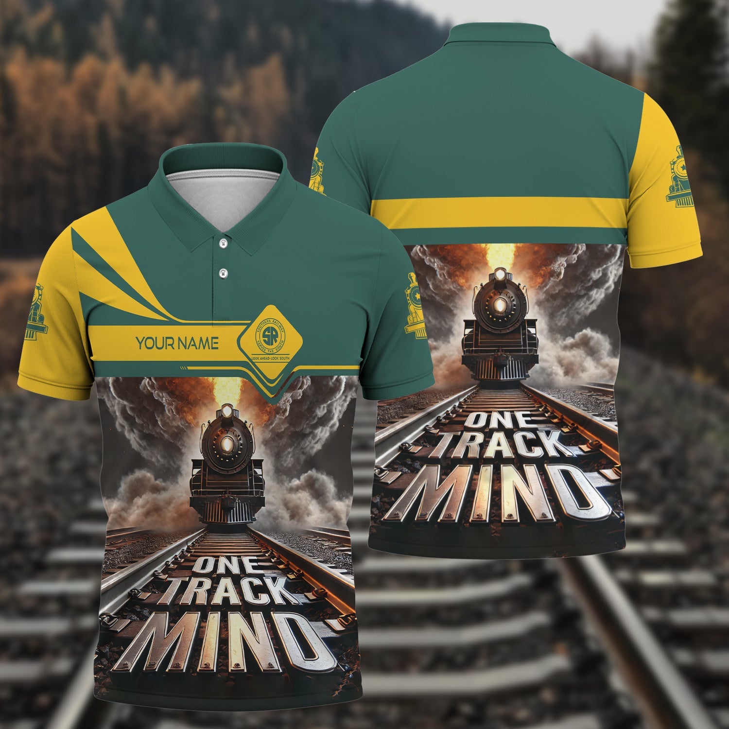Railspirit Personalized Southern Railway U.S Polo Shirt One Track Mind SOU Train Printed Shirt
