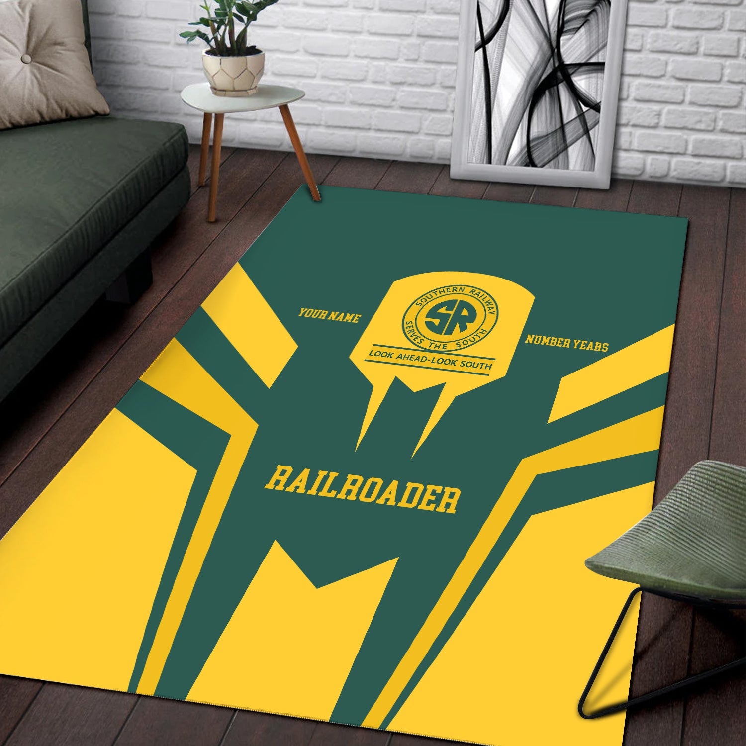 Railspirit Personalized Southern Railway U.S Area Rug Custom Year Railroader SOU Rug Gift Idea For Train Lover