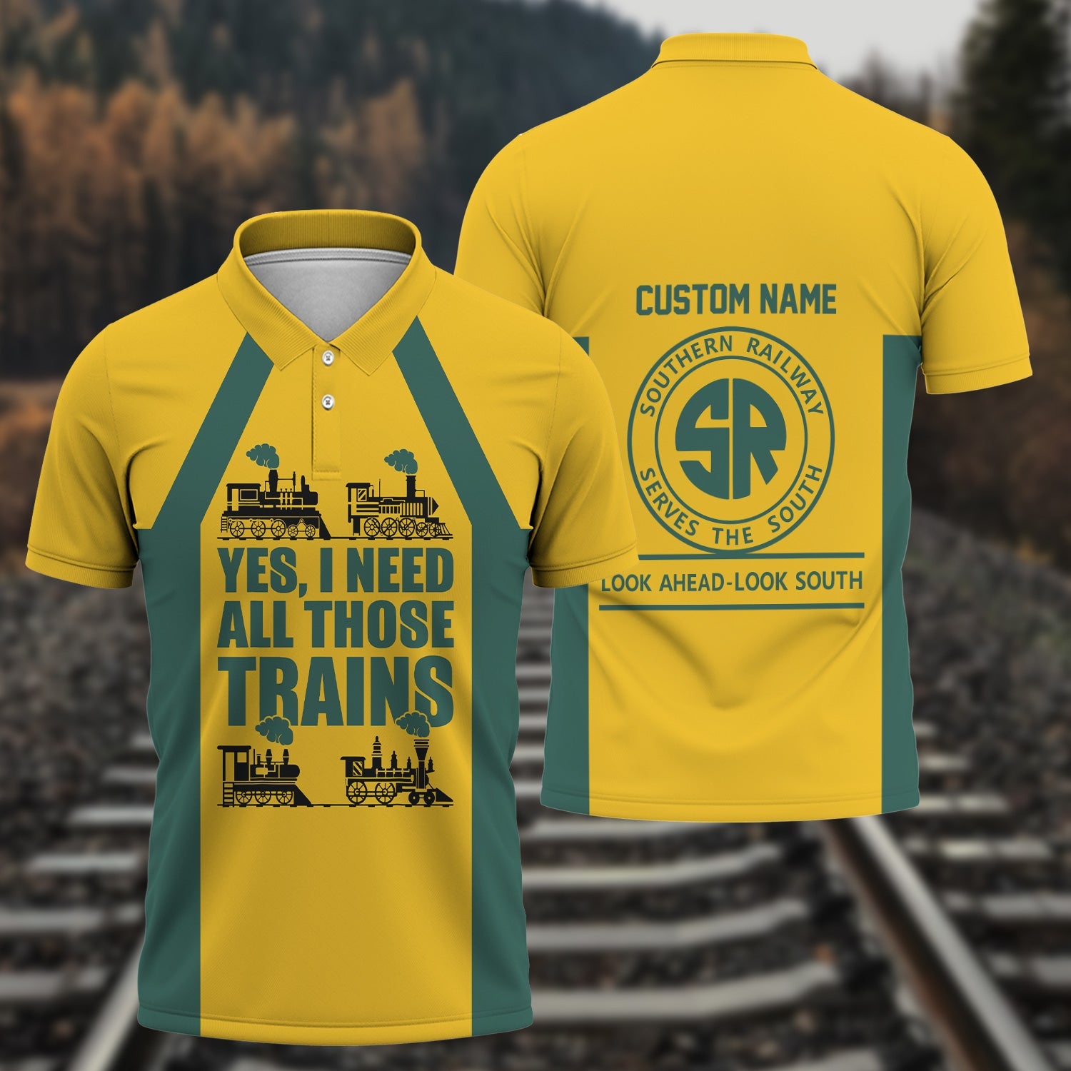 Railspirit Custom Name Southern Railway U.S Polo Shirt Yes I Need All Those Train SOU Printed Shirt
