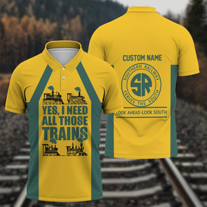 Railspirit Custom Name Southern Railway U.S Polo Shirt Yes I Need All Those Train SOU Printed Shirt