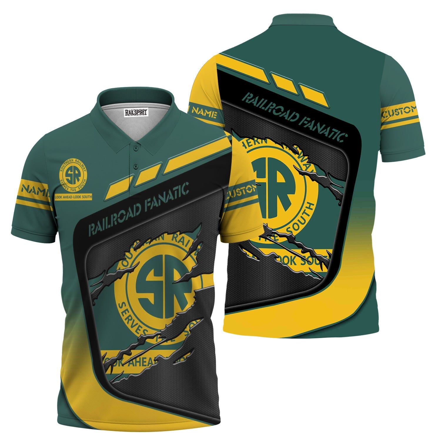 Railspirit Personalized Southern Railway U.S Polo Shirt Ripped Texture Style SOU Train Shirt For Railroad Fanatic