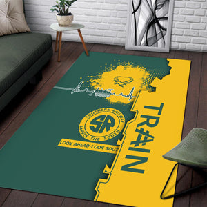 Railspirit Southern Railway U.S Area Rug Engine Heartbeat and Track Love Style SOU Rug Gift Idea For Train Lovers