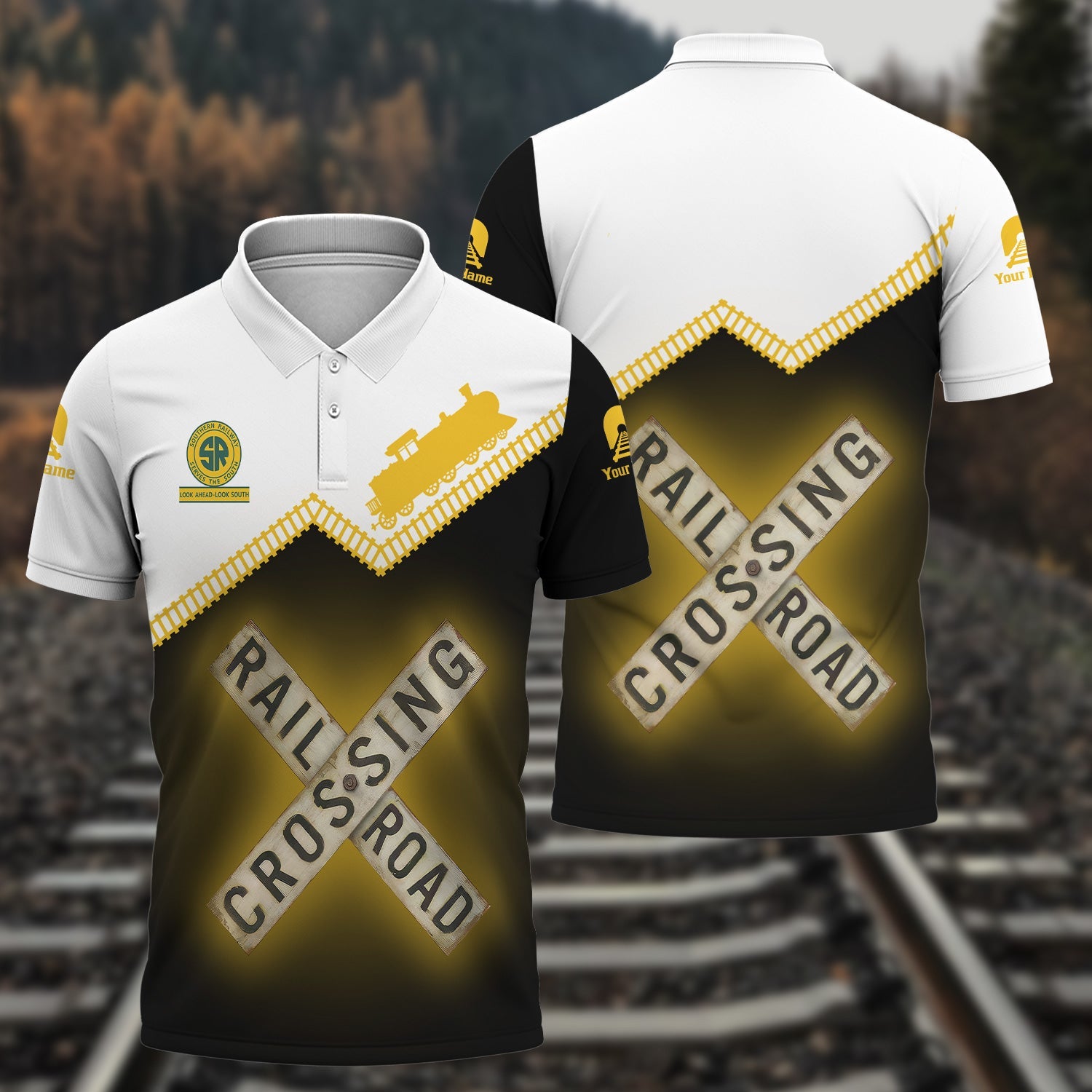 Railspirit Personalized Southern Railway U.S Polo Shirt Railroad Crossing Printed Train Track Shirt