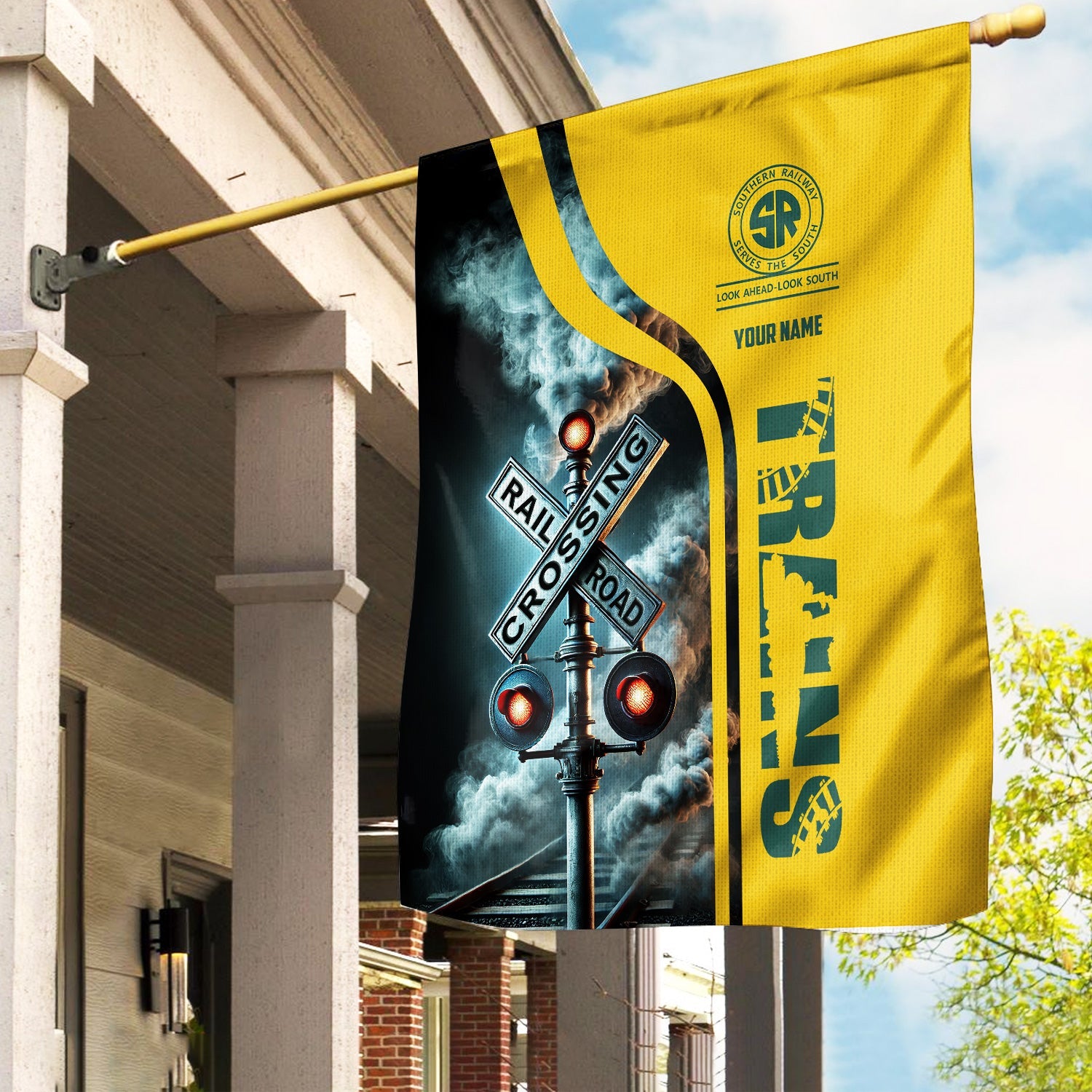 Railspirit Personalized Southern Railway U.S Garden Flag Railroad Crossing Sign SOU Flag All Over Print