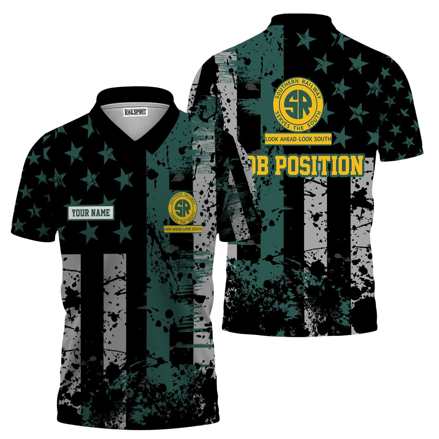 Railspirit Personalized Southern Railway U.S Polo Shirt Artistic Paint American Flag Style SOU Train Shirt