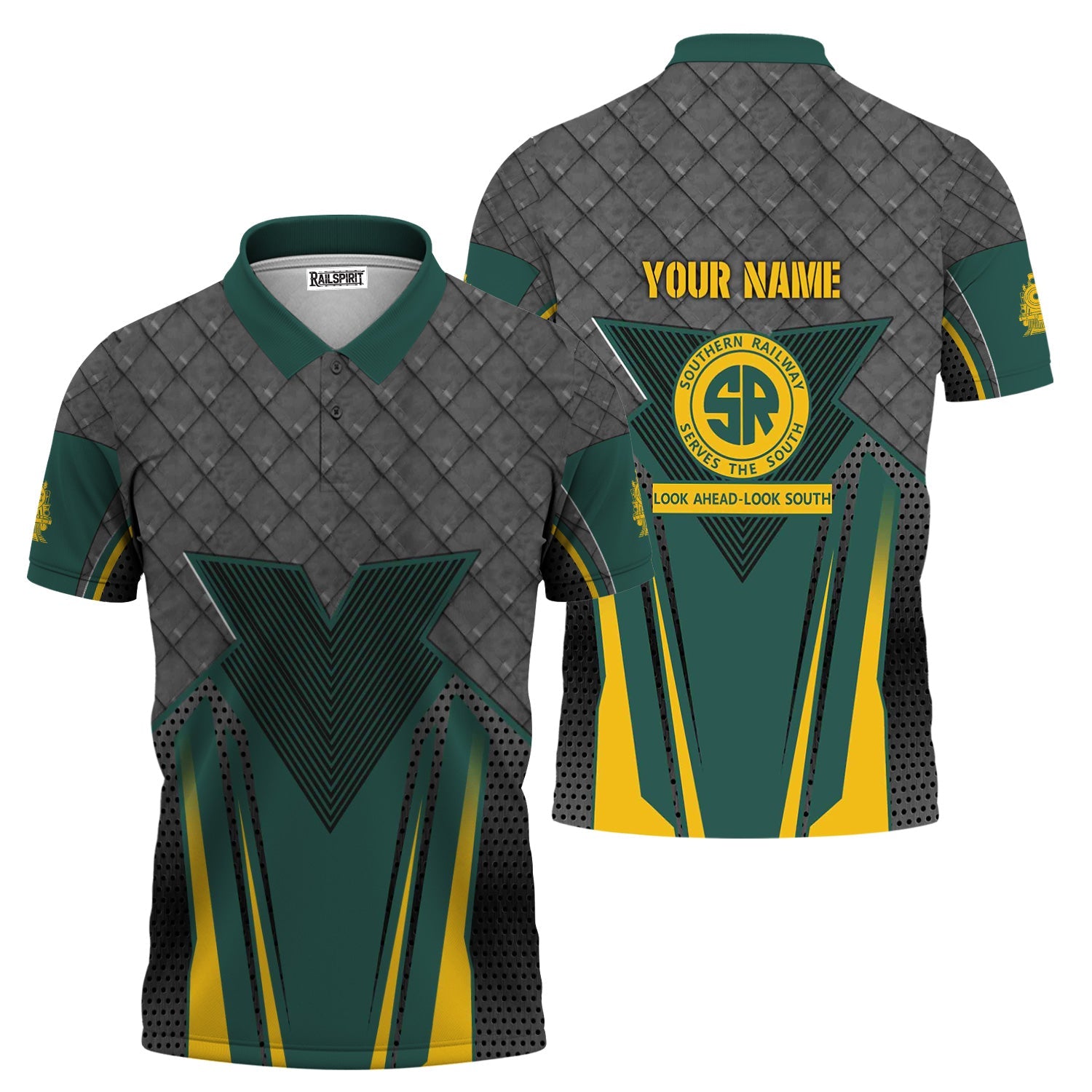 Railspirit Personalized Southern Railway U.S Polo Shirt Rugged Steel Vibes SOU Train Shirt All Over Print