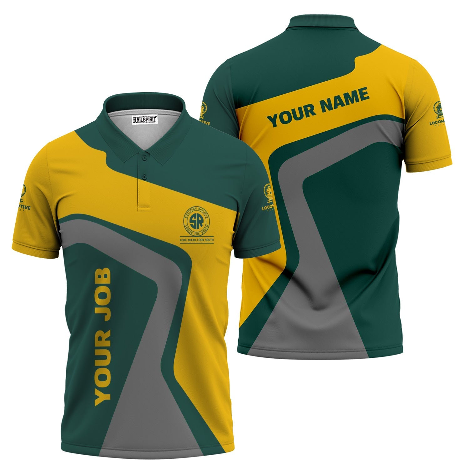 Railspirit Personalized Southern Railway U.S Polo Shirt Unique Design with Custom Job Position SOU Train Shirt
