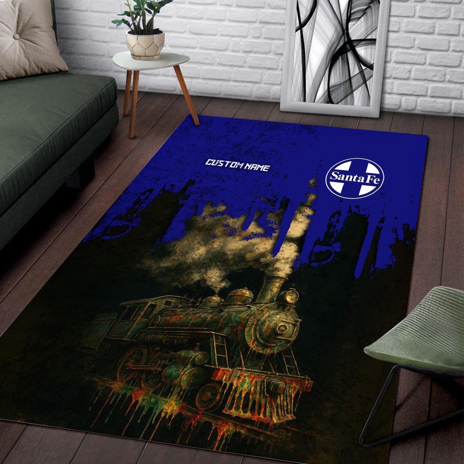 Railspirit Personalized Santa Fe Railway Area Rug Vintage Train Art Style Atchison, Topeka and Santa Fe Railway Rug For Locomotive Fans