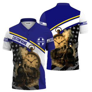 Railspirit Personalized Santa Fe Railway Polo Shirt Classic Steam Engine With Retro Pocket Watch Atchison, Topeka and Santa Fe Railway Shirt