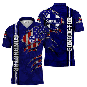 Railspirit Personalized Santa Fe ATSF Railway Polo Shirt USA Flag Claw Art with Custom Job Atchison, Topeka and Santa Fe Train Shirt