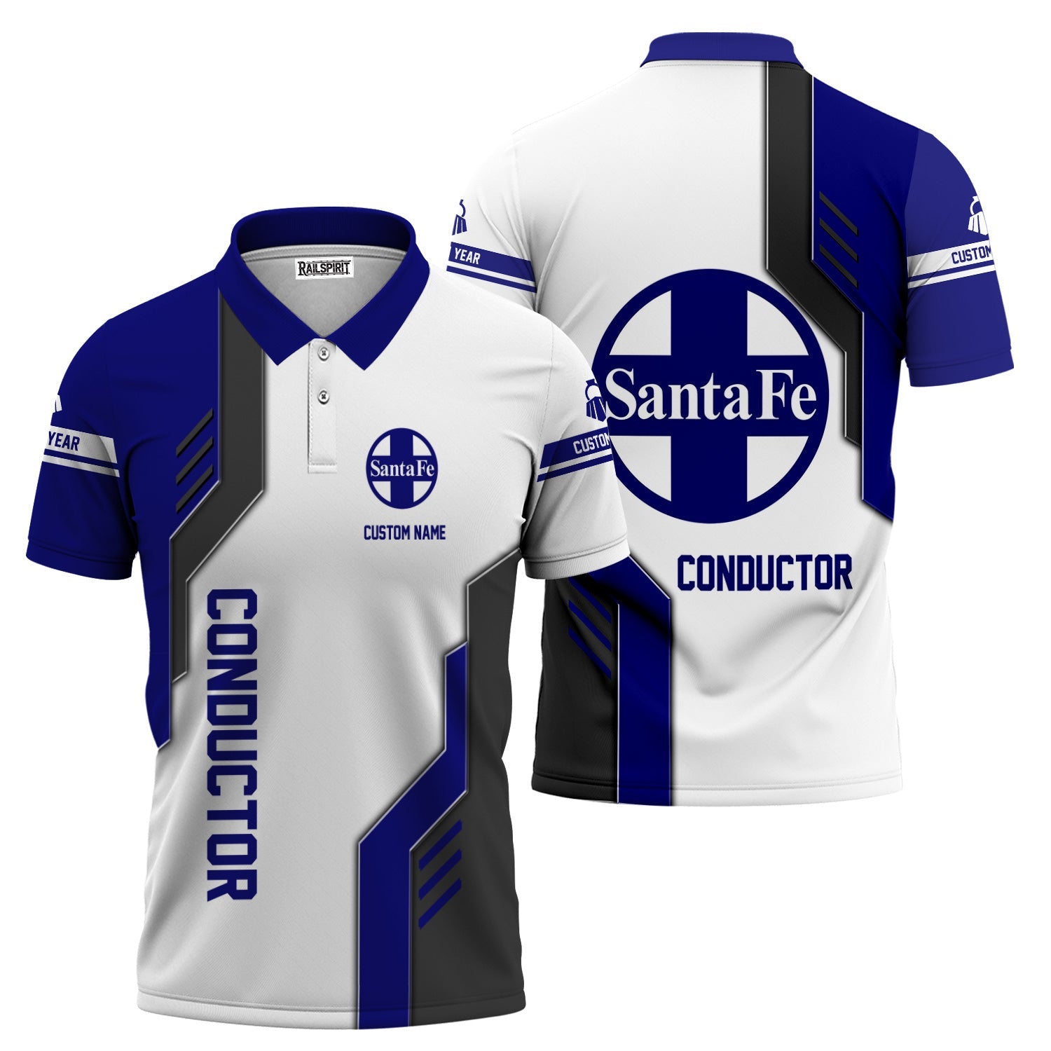 Railspirit Personalized Santa Fe ATSF Railway Polo Shirt Unique Railway Style with Custom Job Atchison, Topeka and Santa Fe Train Shirt