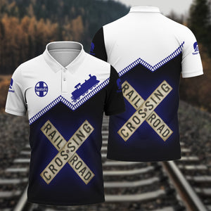 Railspirit Personalized Santa Fe Railway Polo Shirt Railroad Crossing Printed Train Track Shirt