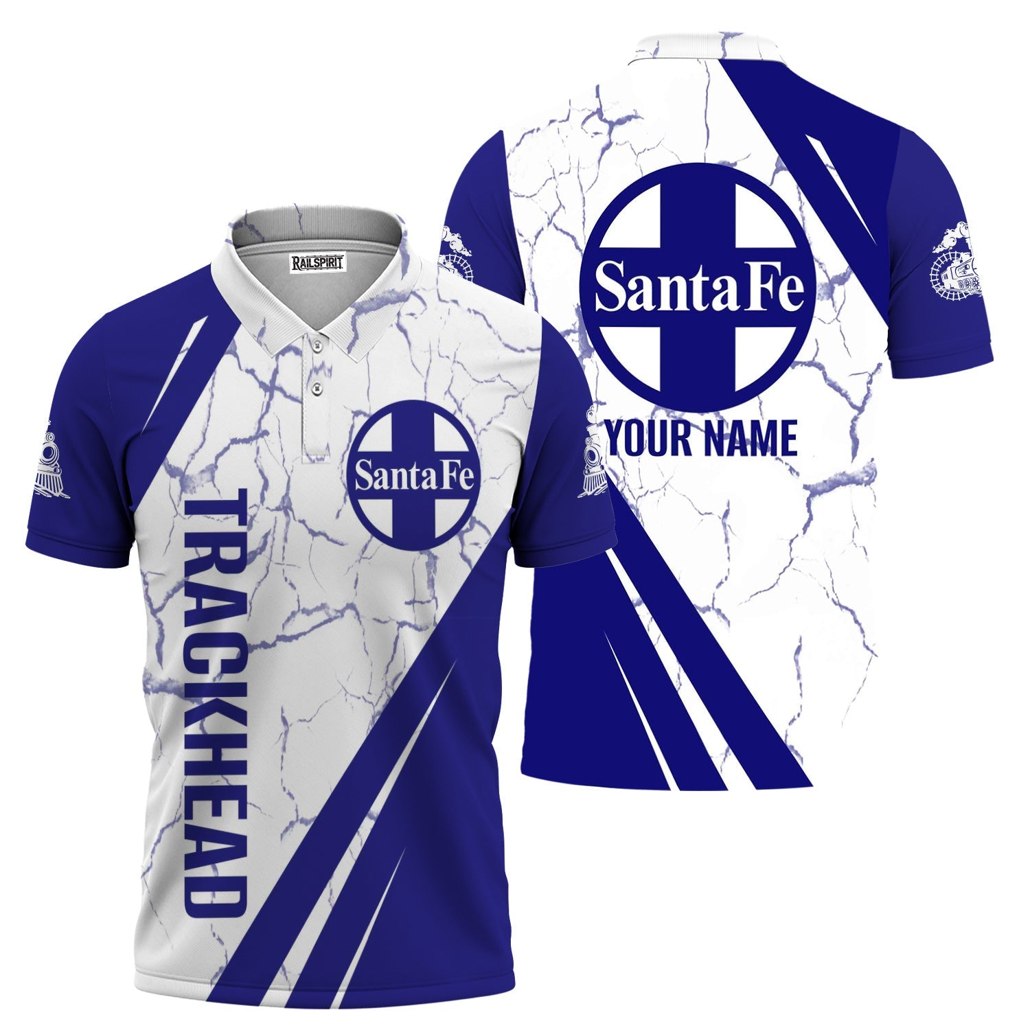 Railspirit Personalized Santa Fe Railway Polo Shirt Crackle Texture Style Atchison, Topeka and Santa Fe Railway Train Shirt For Trackhead