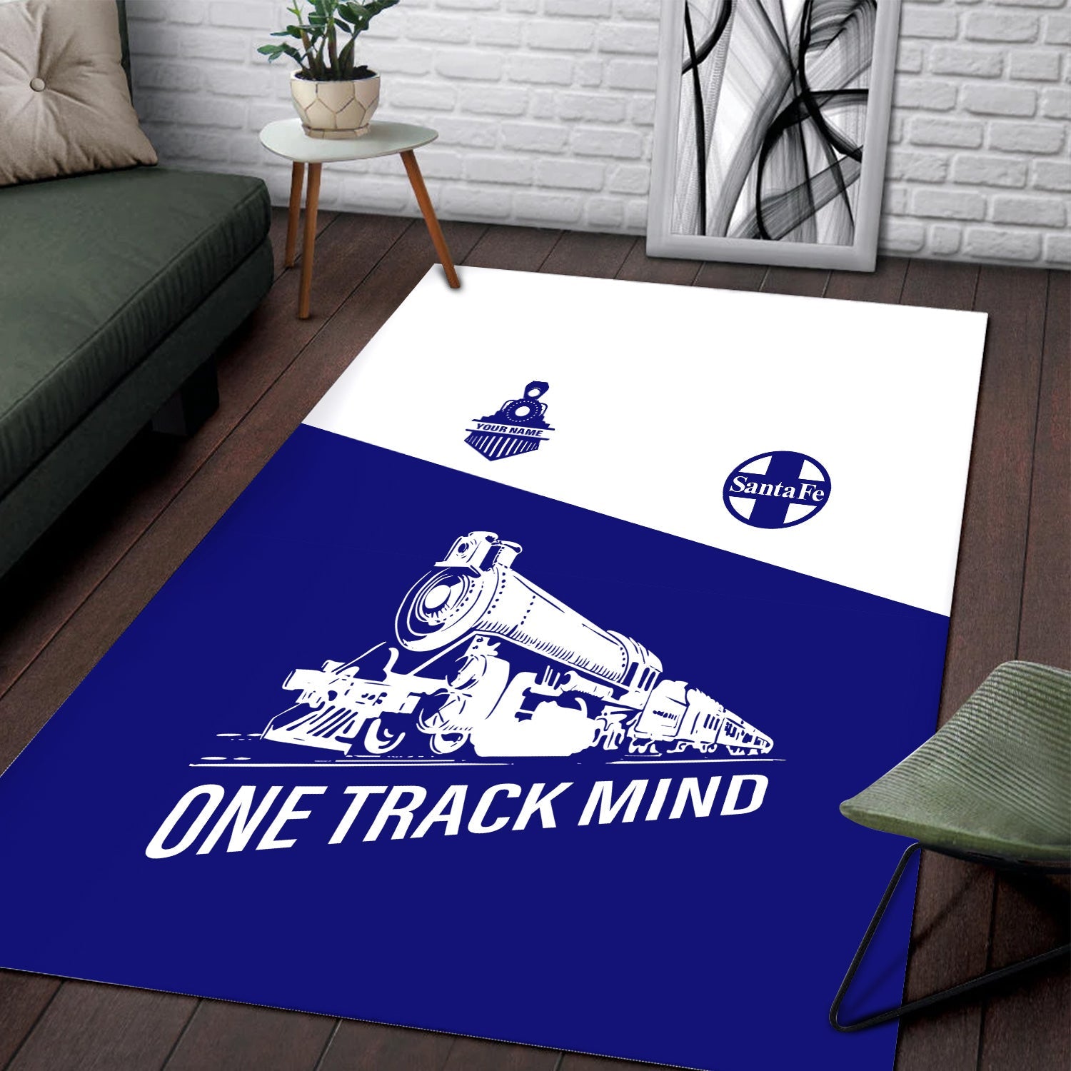 Railspirit Personalized Santa Fe Railway Area Rug One Track Mind Atchison, Topeka and Santa Fe Railway Train Rug Gift Idea For Train Lover