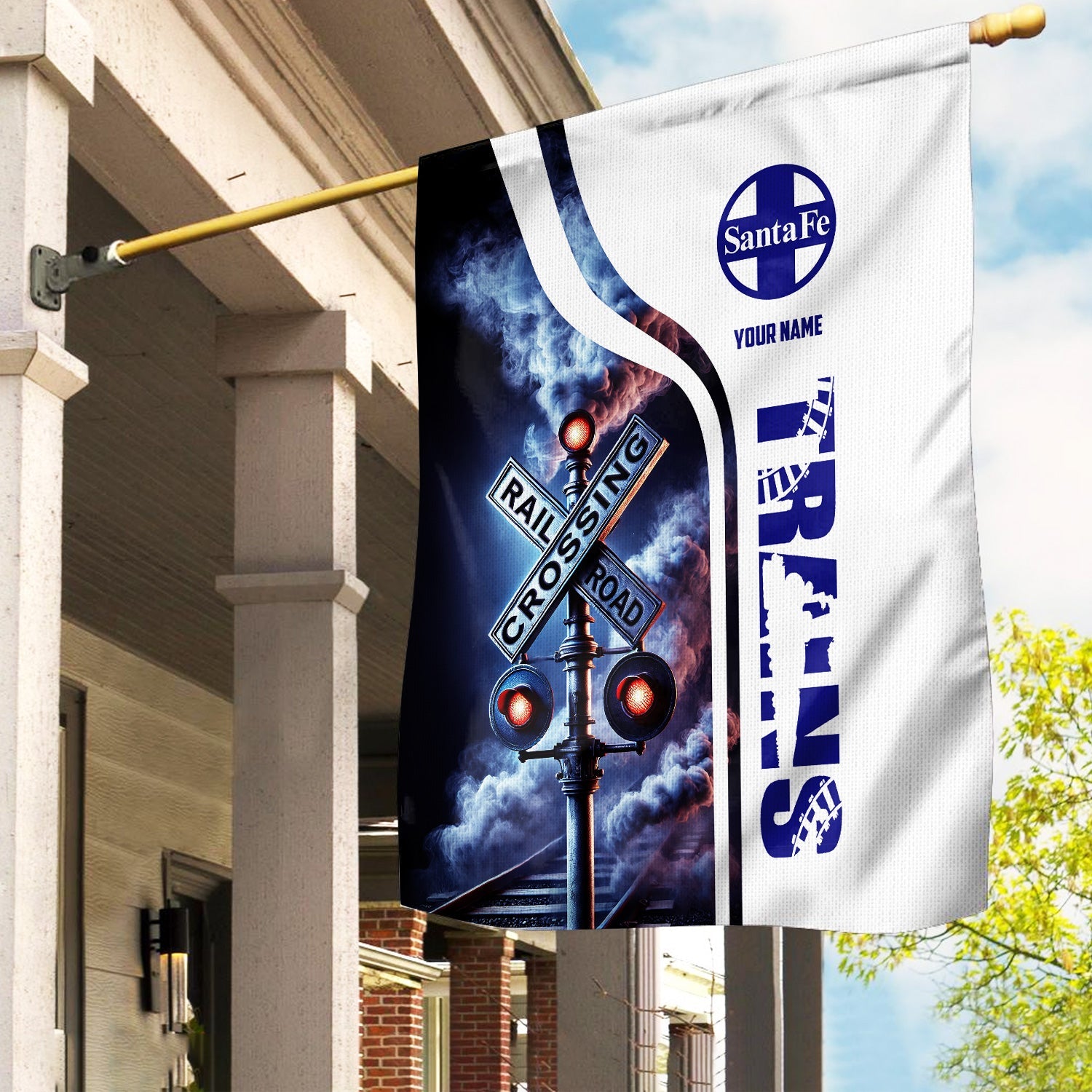 Railspirit Personalized Santa Fe Railway Garden Flag Railroad Crossing Sign Atchison, Topeka and Santa Fe Railway Flag All Over Print