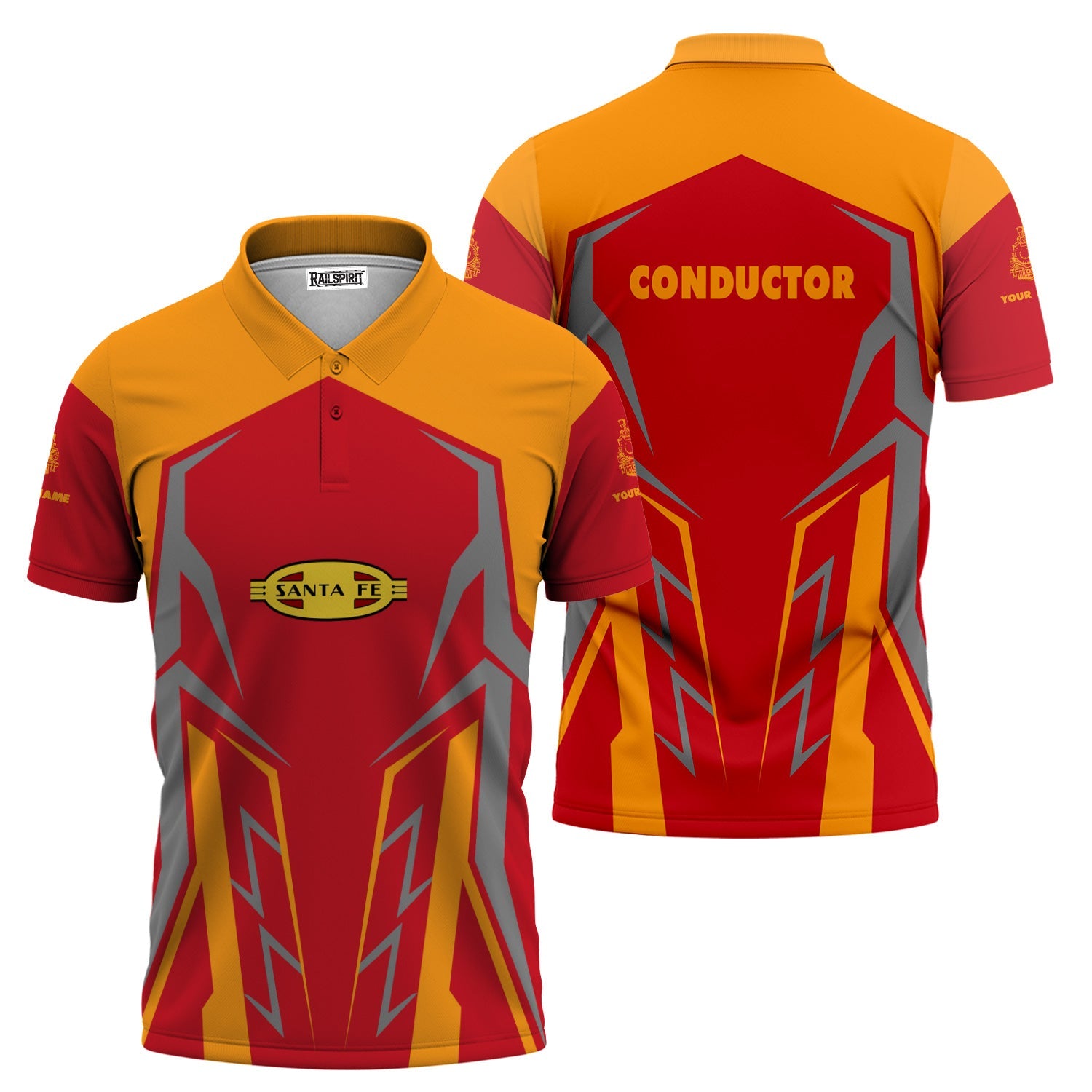 Railspirit Personalized Santa Fe ATSF Railway Polo Shirt Futuristic Design with Custom Job Atchison, Topeka and Santa Fe Train Shirt