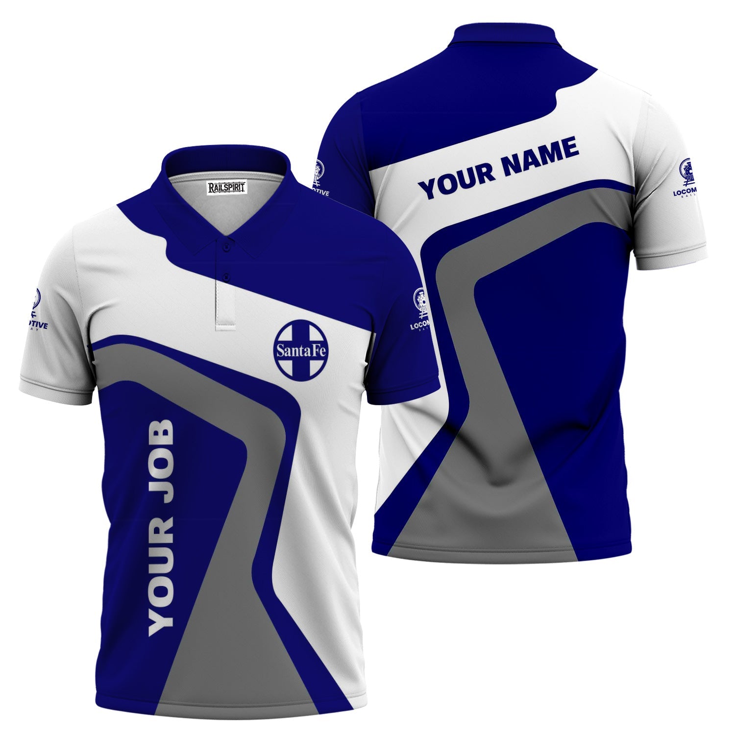 Railspirit Personalized Santa Fe ATSF Railway Polo Shirt Unique Design with Custom Job Position Atchison, Topeka and Santa Fe Train Shirt