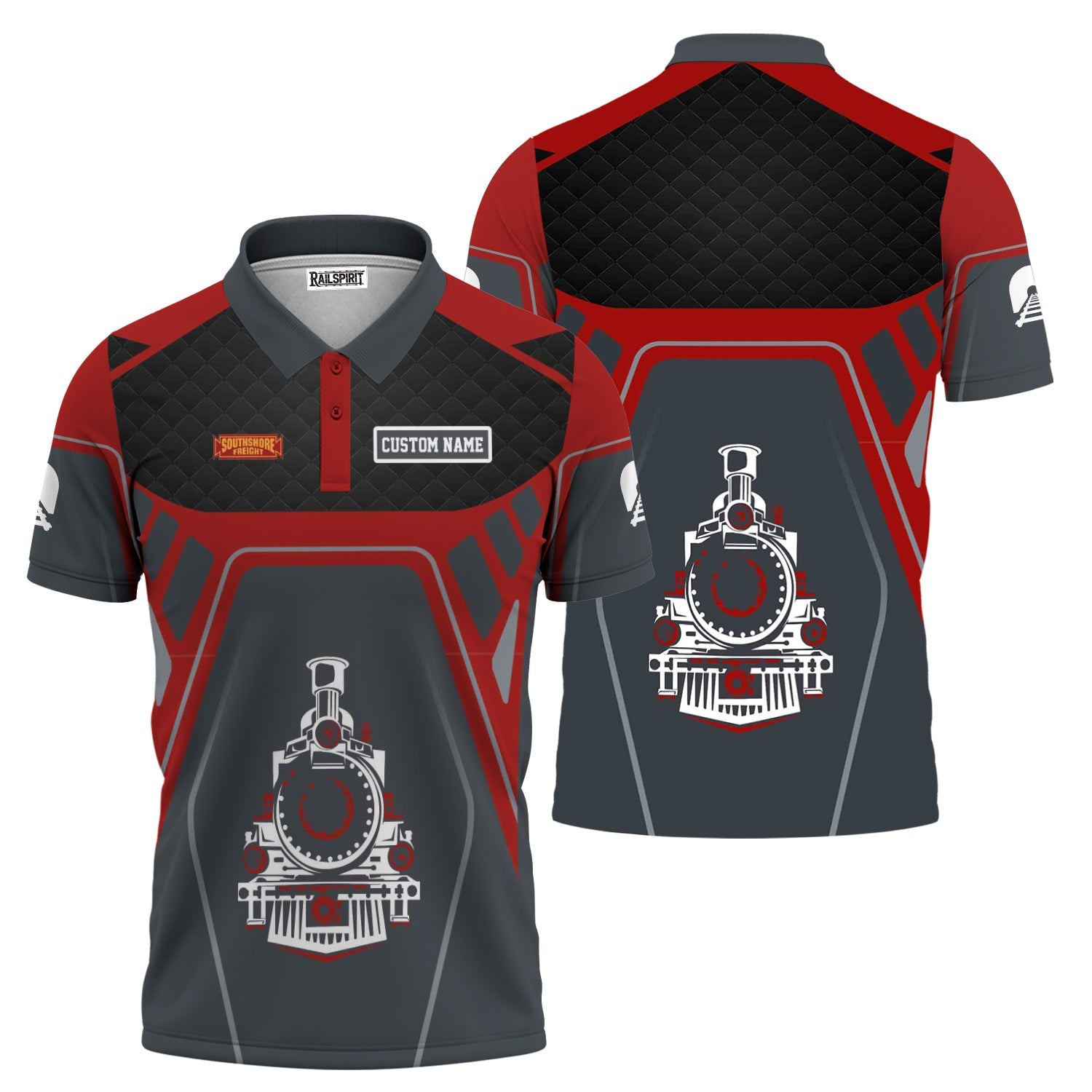 Railspirit Personalized Chicago South Shore and South Bend Railroad Polo Shirt Steam Locomotive Engine Graphic Train Shirt All Over Print