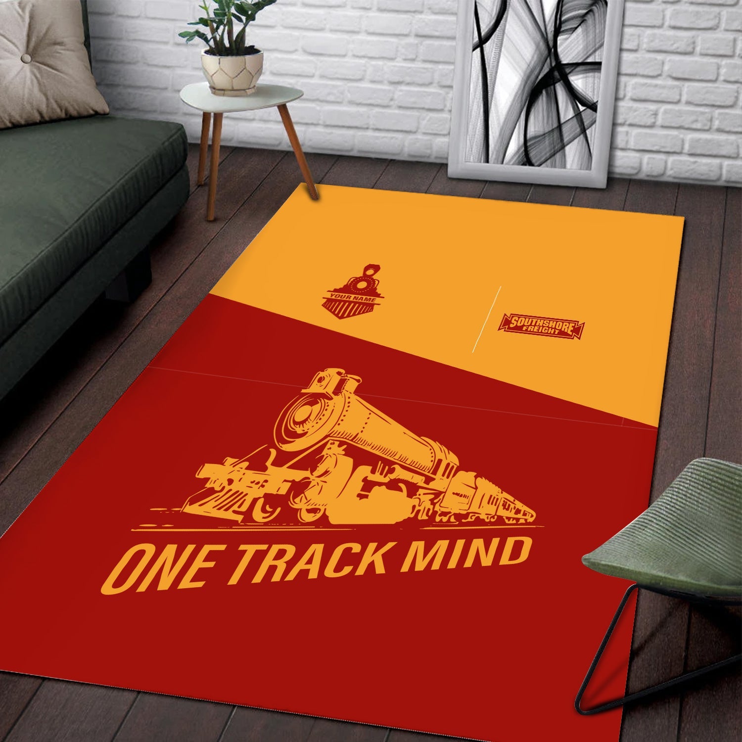 Railspirit Personalized Chicago South Shore and South Bend Railroad Area Rug One Track Mind Train Rug Gift Idea For Train Lover